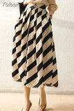 Faldas De Mujer Vintage Striped Skirts Women High Waist Slim Summer A-line Pleated Skirt Big Swing Korean Elegant
