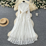 Wear Women's Dress 2025 New Retro Elegant Single-Drace Buckle Waist-Repair Temperament Lace