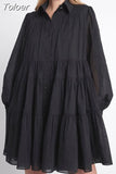 Casual Solid Shirt Dress Female Lapel Collar Long Sleeve Patchwork Folds High Waist Loose Dresses Female 2023 Clothing