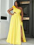 Size Flower Detail Cutout One-Shoulder Split