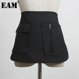 Asymmetrical Pockets Split Joing Wide Black Belt Personality Women New Fashion Tide All-match Spring Autumn 2023