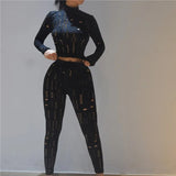 Sisterlinda Sexy Hole Trend Fitness Tracksuit Women Two Piece Set Skinny Stretch Top+Leggings Female Activewear Matching