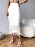 Feather Elegant Women 2 Piece Skirt Set Party Satin Skirt Outfit Ladies Crop Camisole And Long Skirts Summer