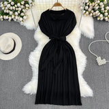Summer French Retro Temperament Polo Collar Loose Belt A-Word Knitted Dress Casual