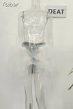 Fashion Women's Skirt Denim Spliced Lace High Waist Pleated White Burr Short Poncho Skirts Spring 2023 Trend New