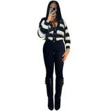 Women's Clothing Winter Explosion Fashion Black And White Stripe Single-Dcupuncture Cardigan Knitted