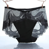 Sexy Lace Panties Mid Waist Women Transparent Silk Underwear Seamless Plus Size Briefs Abdomen Health Knickers