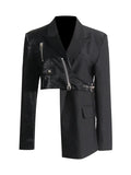 Toloer 2024 New Street Hipster Motorcycle Sense Irregular Suit Jacket Women's Waist Show Thin Suit Jacket-Outfit