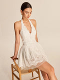 New Women's White Lace Dress French Sleeveless Hanging Neck V-Neck