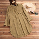 Womens Shirts 2022 ZANZEA Vintage Cotton Tunic Casual Long Sleeve Shirt Button Cardigans Female Soid Patchwork Tops Plus