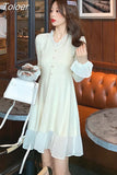Sweater Dress Women Long Sleeve V-neck Office Knitted Dress Female Vintage Lace One-piece Dress Korea 2023 Autumn