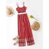 Boho Vintage Pattern Print Women 2 Piece Set Spring 2023 Midriff Baring Wide Leg Pant Retro Chic Beach Vacation Women