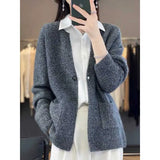 Autumn And Winter New Cashmere Cardigan Female V Collar Loose Solid Color Thick Jacket Lazy Wind Wool Knit Sweater Coat-Outfit