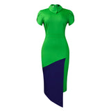 Women's Summer Collar Fashion Temperament Short-Sleeved Bag-Cuffed Crooked Pencil Dress African