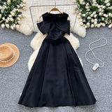 Elegant Dress Women's Dinner Party Dress Hearty Shoulder V Neck Waist Temperament Elegant