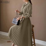 Pleated Fashion Elegant Work OL Party Casual Vestidos Shirtdress Vintage Dresses ZANZEA Women Spring Sleeved A-line Lapel