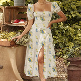 Women's New Broken Flower Collar Sexy Open Fork Spring Dress