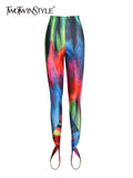 Print Colorblock Slim Pencil Pants For Women High Waist Skinny Tie Dye Trousers Female Fashion Clothing Style