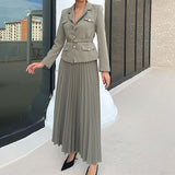 Women's Clothing 2025 Autumn New Button Suit Jacket 100-Folded Skirt