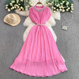 Luxury Famous Heavy Industry Nail Ball Collar Dress Women Summer Waist Thin 100 Fold Elegant Dress Dress