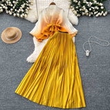 Suit Female Strap To Waist Gradient Color Pressure Folding Shirt High Waist 100 Folded Skirt Two