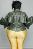 Plus Size High Neck Ruffles PU Leather Long Sleeve
