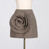 Toloer Wind High-Waist A-Line Skirt Autumn 2024 New Fashion Three-Dimensional Flower Splicing Design Sense Short Skirt-Outfit
