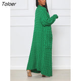Winter Long Sleeve Knitted Sweater Cardigans Pocket Long Coat Street Elegant Jumpers Women Clothing Knit Coat