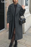 MODA 2023 Winter Women Fashion Double Breasted Coat Ladies Vintage Long Sleeve Flap Pockets Female Outerwear Chic