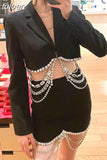 Casual Black Chain Tassels Hem Skirt For Women High Waist Solid Minimalist Mini Skirts Female Fashion Summer