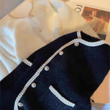 Small Scented Pearl Buckle Sweater Cardigan Women's Top Autumn And Winter White Soft Milk Marinade Knitted