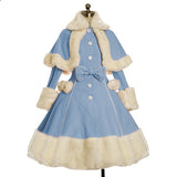 Yskkt Women Lolita Autumn Coat Warm Fur Collar Bowknot Dress Jacket Fashion Sweet Princess Breasted Overcoat Halloween