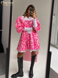 Fashion Print Women Dress 2022 Casual Chic Doll Collar Lantern Sleeve Mini Dresses Elegant Loose Patchwork Female