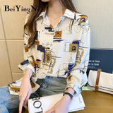 Vintage Harajuku Shirts Female Tops Cartoon Printed Plus Size Chiffon Blouses Woman Loose Full Sleeve Blusas Womens