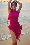 Ruffles Sexy Mini Dress Women Summer Sleeveless See Through Club Party Bodycon Dresses 2023 Ladies Brithday Beach