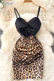 V-neck Spaghetti Strap Night Out Club Mini Dress Open Back Sleeveless Twist Front High Waist Leopard Print Party Dress