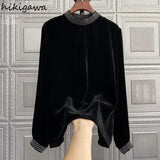 Blusas Mujer De Moda Temperament Blouses for Women Loose Fashion Velvet Black Tops Korean Vintage Offlce Lady Blouse