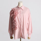 Toloer 2024, The New French Fashion Design Feeling Splicing Pleated Three-Dimensional Flowers Versatile Shirt Jacket Female-Outfit