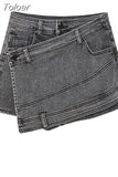 Fashion Women's Denim Shorts Patchwork Irregular High Waist Distressed Fake 2 Pcs Cotton Shorts Spring 2023 New