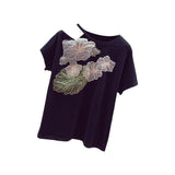 Korean Fashion Women T-shirts Short Sleeve T Shirt 2023 Summer Embroidery Flower Top Ladies White Graphic Tees