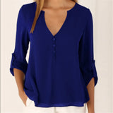 Women V-Neck Summer Casual Long Sleeve Silm Shirt Blouse Camisa Femme Tops Party New 8