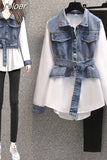 New Elegant Women's Pants Set Fashion Loose Denim Shirt Black Trousers Two Piece Set Leisure Sports