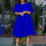 Round Collar Temperament Bubble Sleeves To Close The Waist Of Elegant A-Character