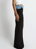 Fashion Wome Skirts High Waist Deconstruct Patchwork Panelled Asymmetry Denim Pleated Pockets Long Skirt 2023 New