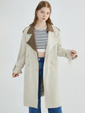 Women Beige Color-block Big SizeTrench New Lapel Long Sleeve Loose Fit Windbreaker Fashion Tide Spring Autumn 2023