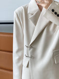 Flap Detailed Pin Up Oversized Blazer Black White Yellow Autumn Long Sleeve Design Casual Elegant Women