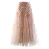 Solid Patchwork Sheer Mesh Skirt For Women High Waist Elegant Midi Skirts Female Clothing Summer Fashion New