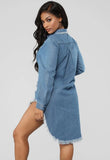 Casual Button Up Fringe High Low Long Jeans Denim