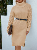 for Women 2022 Autumn Winter Fashion Long High Neck Knitted Dress Hollow Split Wool Dress for Women Winter Clothes