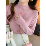 Collar Bottom Shirt Femininity In Autumn And Winter New Wool Long-Sleeved Knitted Shirt Solid Black